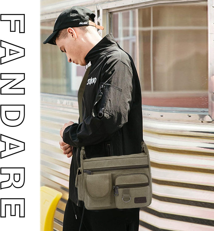 FANDARE Umhängetasche Schultertasche 7.9 inch iPad Tasche Unisex Vintage Canvas Messenger Tasche für