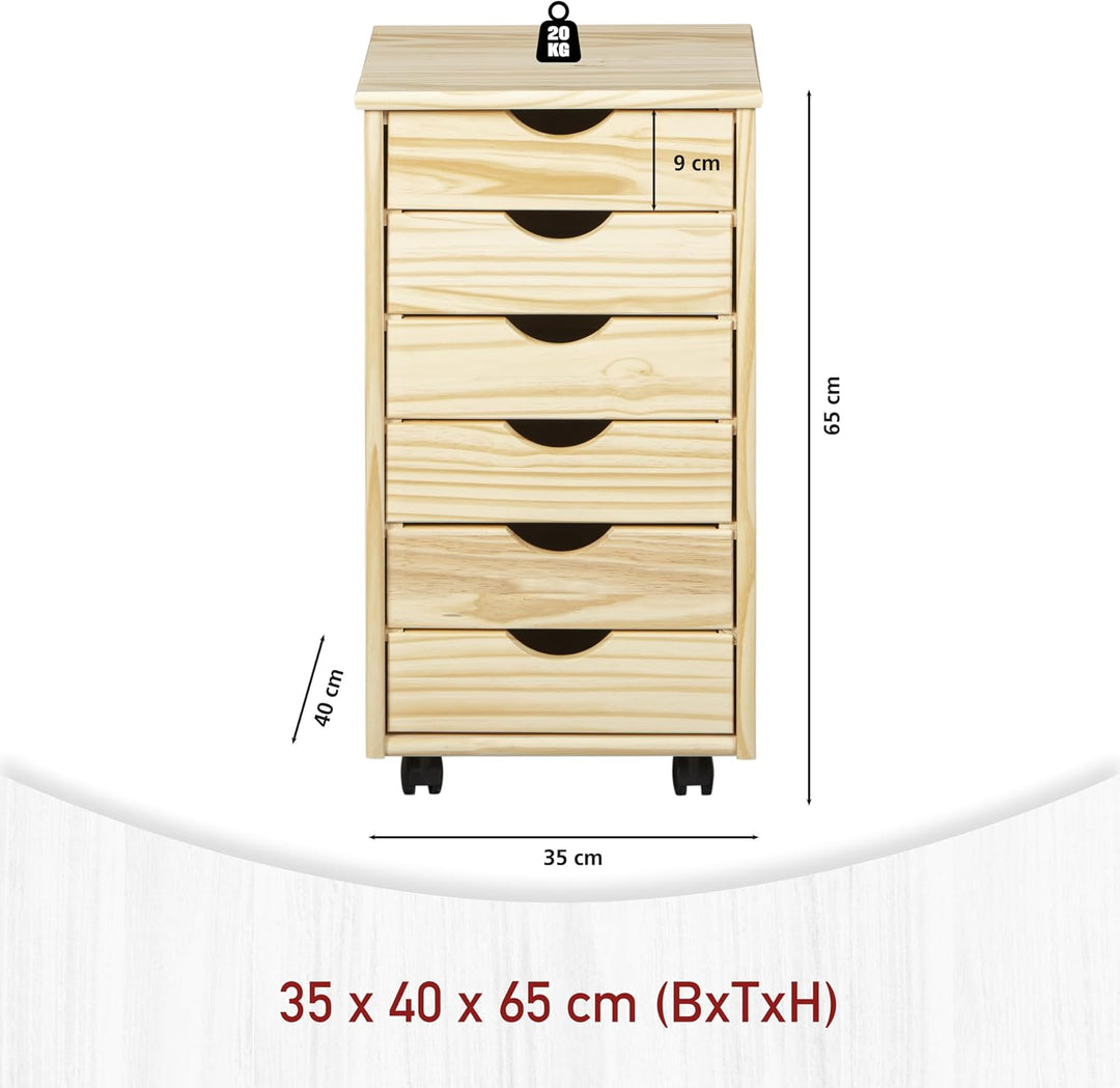 Inter Link – Rollcontainer – Rollcontainer mit 6 Schubladen – Bürocontainer - Rollschrank – Rollwage