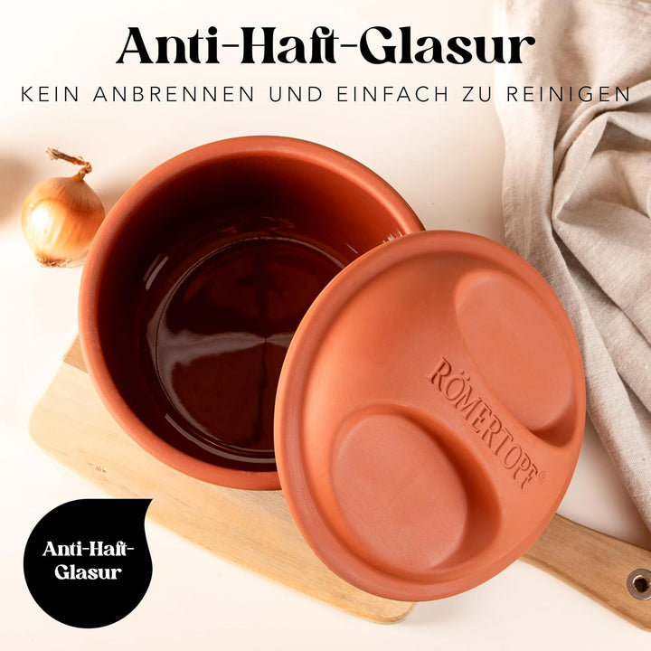 Römertopf Multibräter rund aus Naturton Keramik Bräter für bis zu 4 Personen & einem Volumen von 2 L