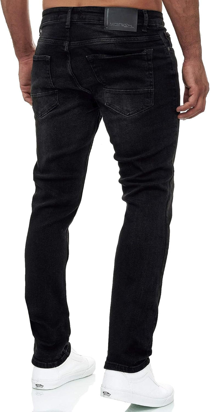 MERISH Jeans Herren Destroyed Hose Jeanshose Slim Fit Männer Denim 2081-1001 31W / 30L 502-3 Schwarz