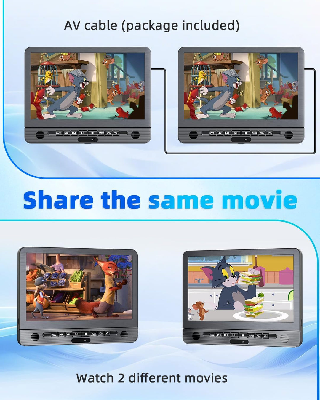 Arafuna 12" DVD Player Auto 2 Bildschirme, Wiederaufladbar Kopfstütze für Auto, Unterstützung USB/TF