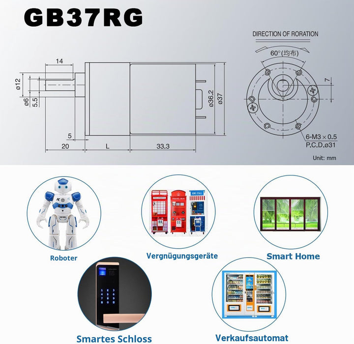 Greartisan DC 12V 60RPM Getriebemotor Hohe Drehmoment Elektrische Mikrodrehzahl Reduktion Getriebemo