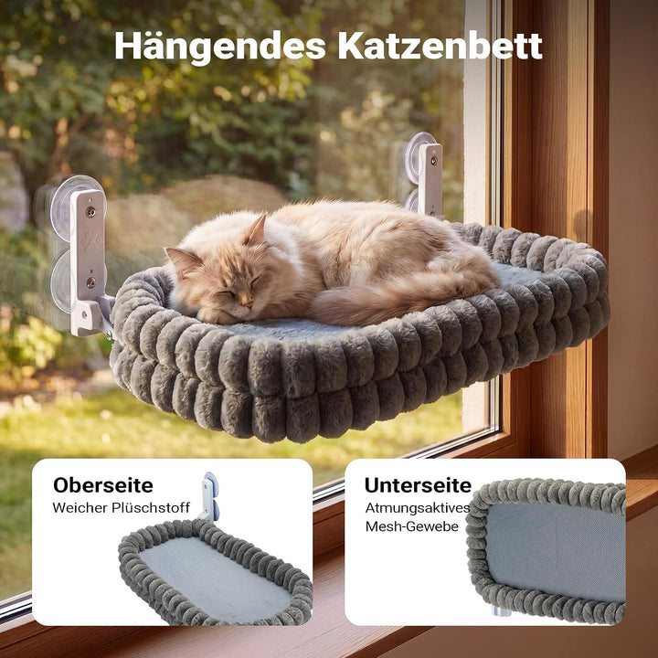 Fudajo Fenster Katzenhängematte 30 x 60 cm dunkelgrau, Katzenbett Hängematte bis 10 kg, Fensterliege
