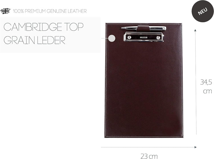 DELMON VARONE - Klemmbrett Mappe DIN A4 Cambridge Top Grain Leder Braun - Echtleder Klemmbrettmappe