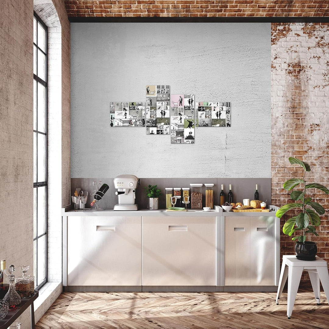 Runa Art Bild Modern Collage Banksy - Made in Germany - Wandbilder Street Art Grau 4 Teilig 302742b
