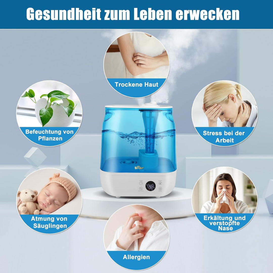 Bear 2024 Luftbefeuchter 6L Top Fill Luftbefeuchter, Timer, Schlafmodus, Konstante Luftfeuchtigkeit,