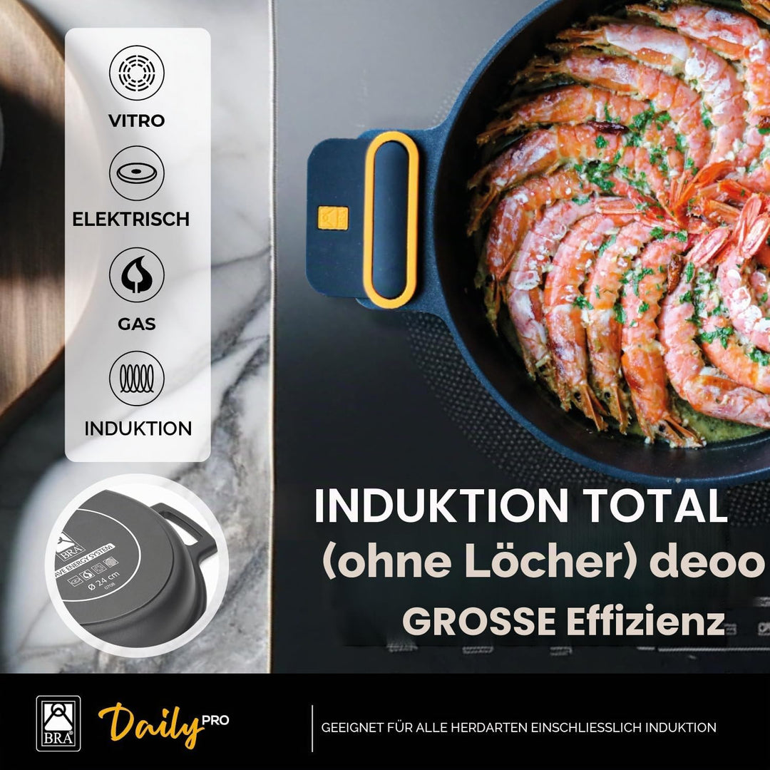 BRA Daily Pro | Hoher Kochtopf 20 cm aus Aluminiumguss, antihaftbeschichtet ohne PFOA, für alle Herd