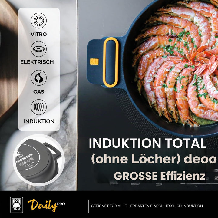 BRA Daily Pro | Hoher Kochtopf 20 cm aus Aluminiumguss, antihaftbeschichtet ohne PFOA, für alle Herd