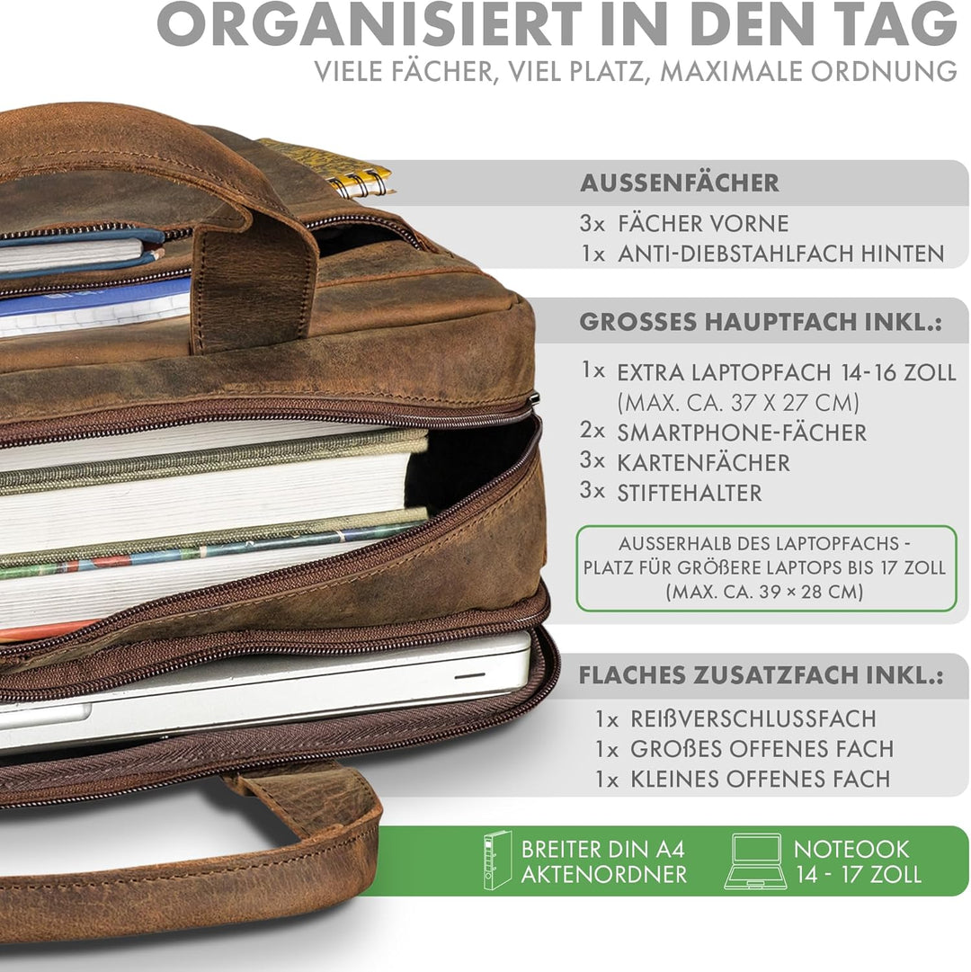 ROYALZ 'Boston' Umhängetasche Herren Leder gross 15,6 Zoll Laptoptasche Messenger Bag Männer Lederta