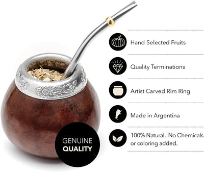 BALIBETOV Set aus Natürlichem Kürbis Tasse für Mate Tee Handgefertigt Inkl. Strohhalm (Yerba Mate St