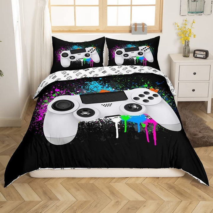Spielen Bettwäsche Set Bunte Tie-Dye Hippie Tröster Abdeckung Gamepad Bettbezug Abstrakt Graffiti Ku