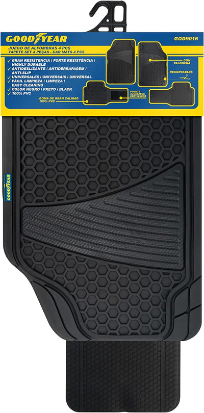 Goodyear GOD9016 Gummiteppichset, Wabenmotiv mit Klettverschlussbrücke, Schwarze BIENENWABE GUMMI SC