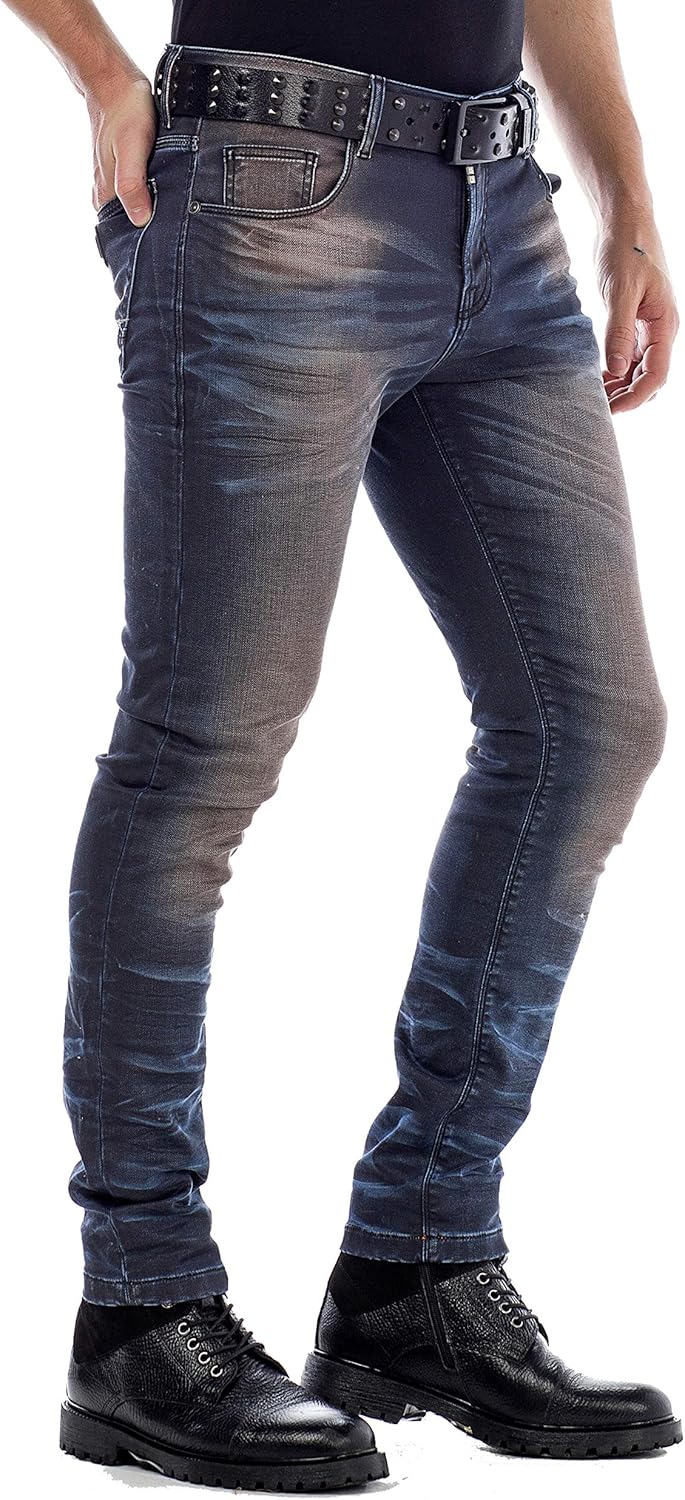 Cipo Baxx Herren Jeans Hose 5 Pocket Design Straight Vintage Denim Slim Fit Hose Braun W31 L34