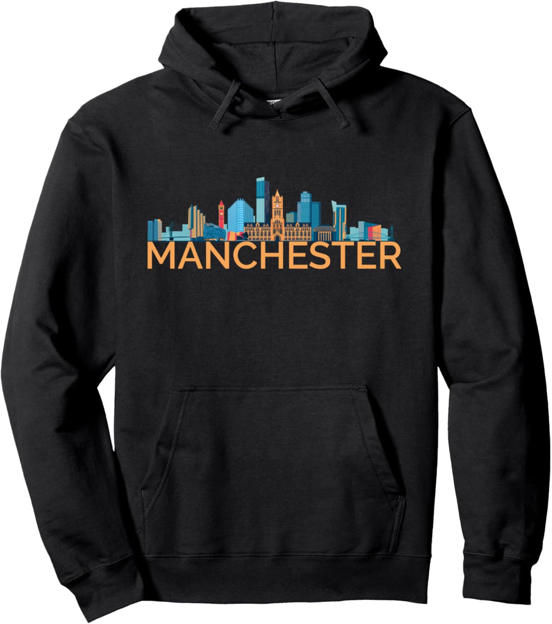 Umrissskizze der Skyline von Manchester, England, GB, Grossbritannien Pullover Hoodie