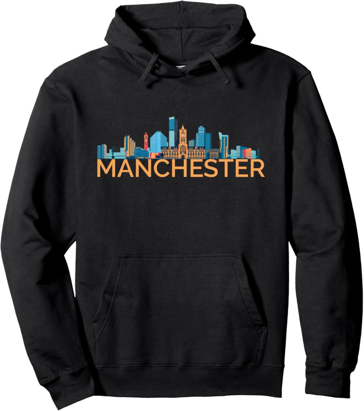 Umrissskizze der Skyline von Manchester, England, GB, Grossbritannien Pullover Hoodie