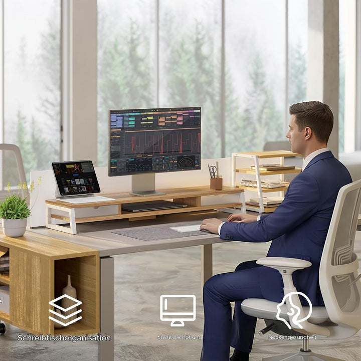 Fenge Dual Monitorständer Riser mit 2 Acryl Schubladen, 2 Etagen 108cm Computer Bildschirmständer fü