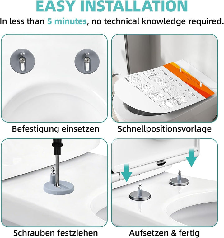 Toilettendeckel mit Absenkautomatik,Urea-Duroplast WC Sitz Quick-Release Funktion zur Einfachen Rein