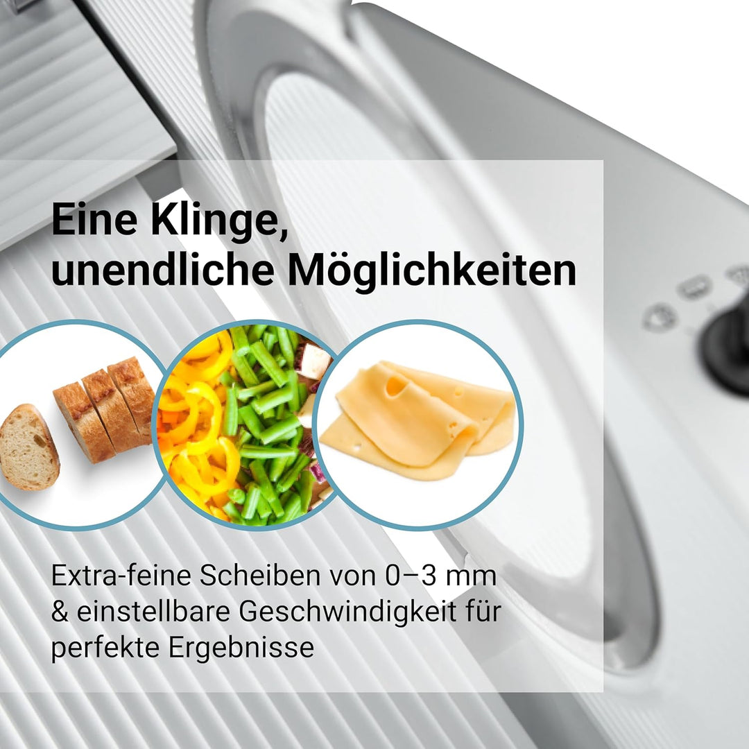 EUREL RS74 Elektrischer Allesschneider, Grösse Metallschneidfläche, Einstellen der Messergeschwindig