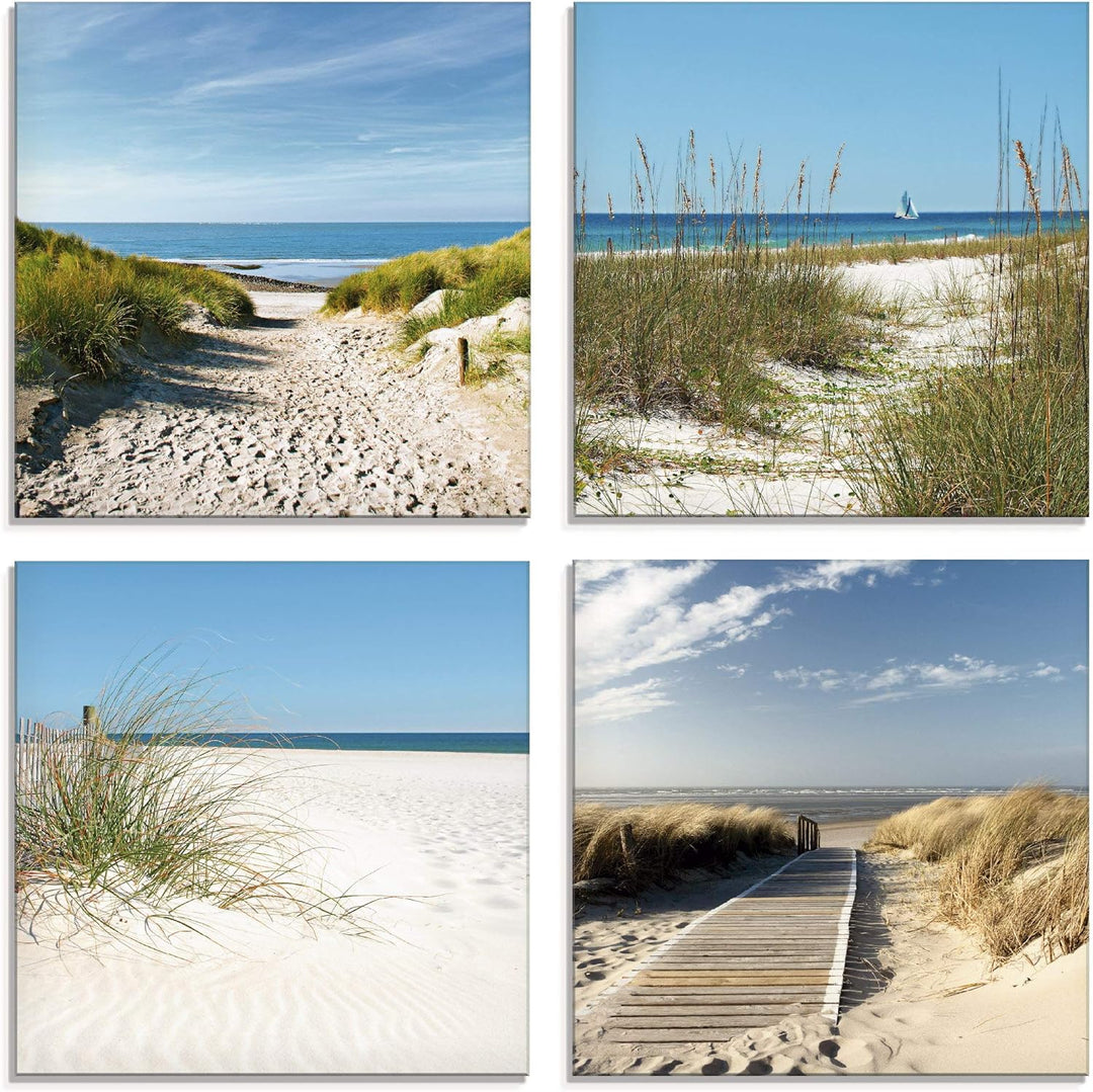 ARTland Glasbilder Wandbild Glas Bild Set 4 teilig je 20x20 cm Quadratisch Strand Meer Nordsee Küste
