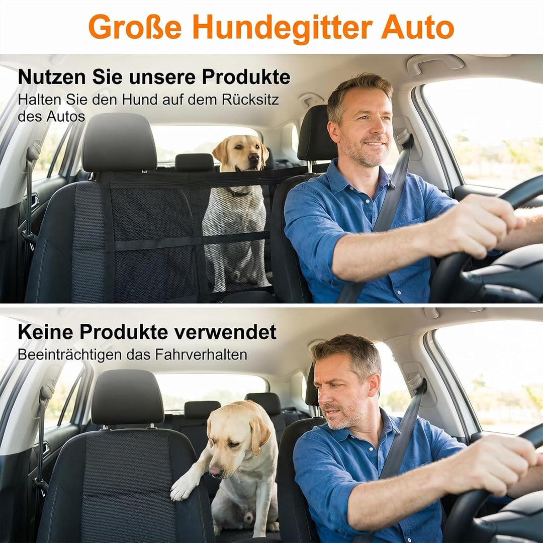 Hundegitter Auto Mit Aufbewahrungstaschen Trennnetz Hund, 78x53 cm Universal-Doppelschicht-Mesh Tren