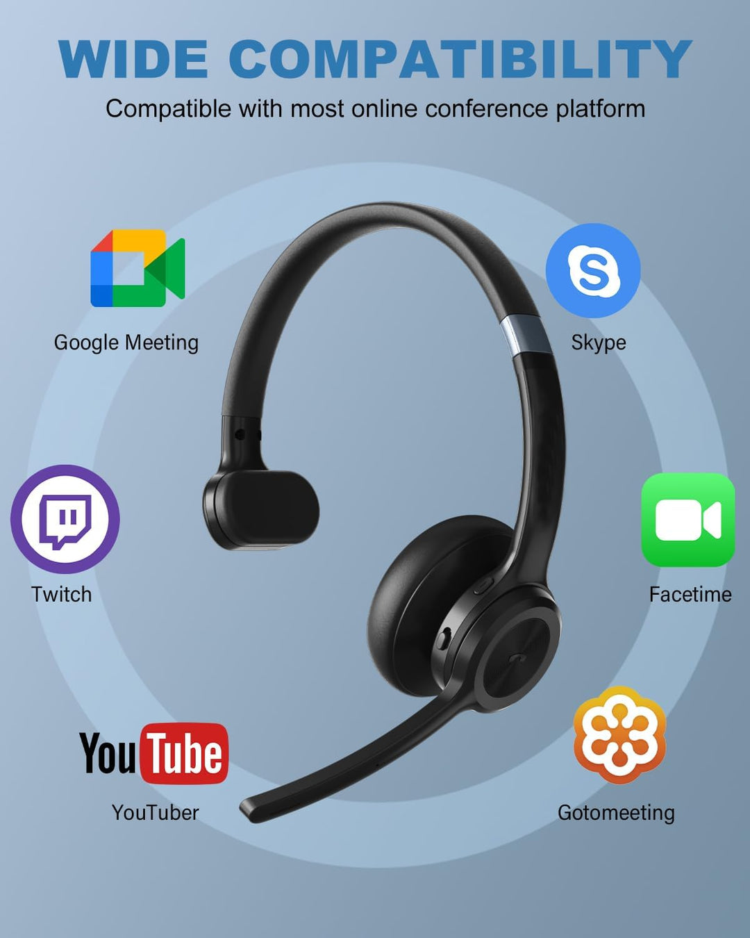 ANSTEN Bluetooth Headset mit Mikrofon | Wireless Headset mit Geräuschunterdrückung, 30 Stunden Anruf