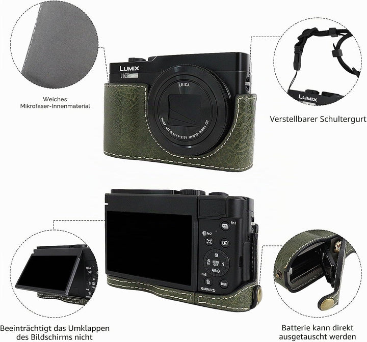 Rieibi ZS99 Kameratasche, PU Leder Kameratasche für Panasonic Lumix DC-ZS99 Digitalkamera, abnehmbar
