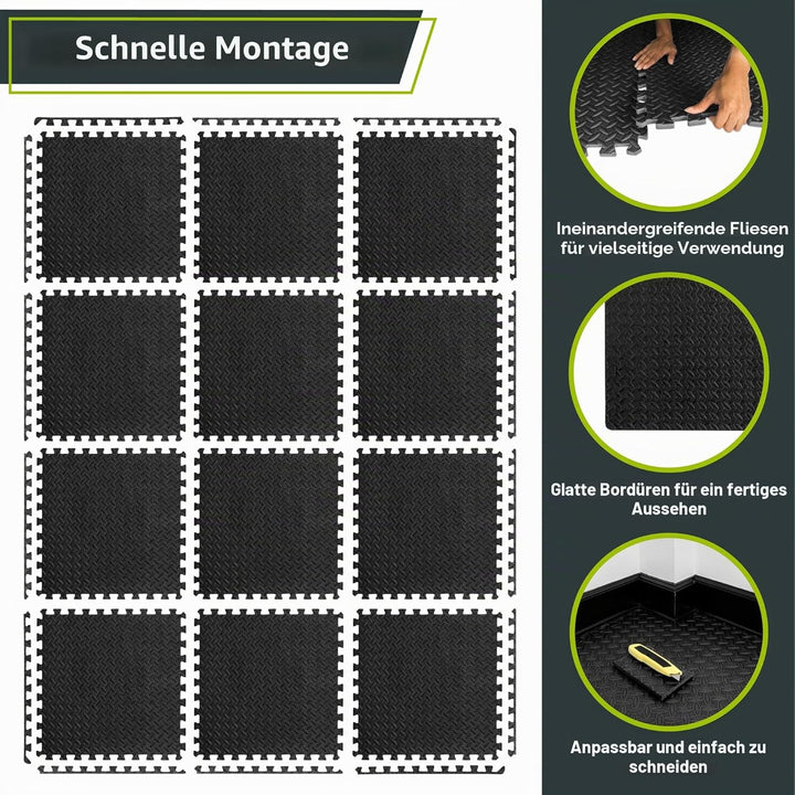 ProsourceFit Puzzlematte 1,2 cm dick – 4,4 m² - 12 Ineinandergreifende EVA Bodenschutzmatten – Boden