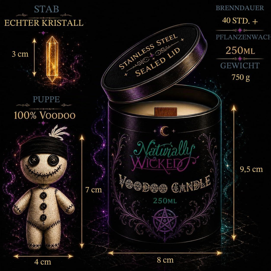 Naturally Wicked Voodoo Romantik Kerze | Inc Voodoo Puppe & Kristallstab | Vegane Kristallzauberkerz