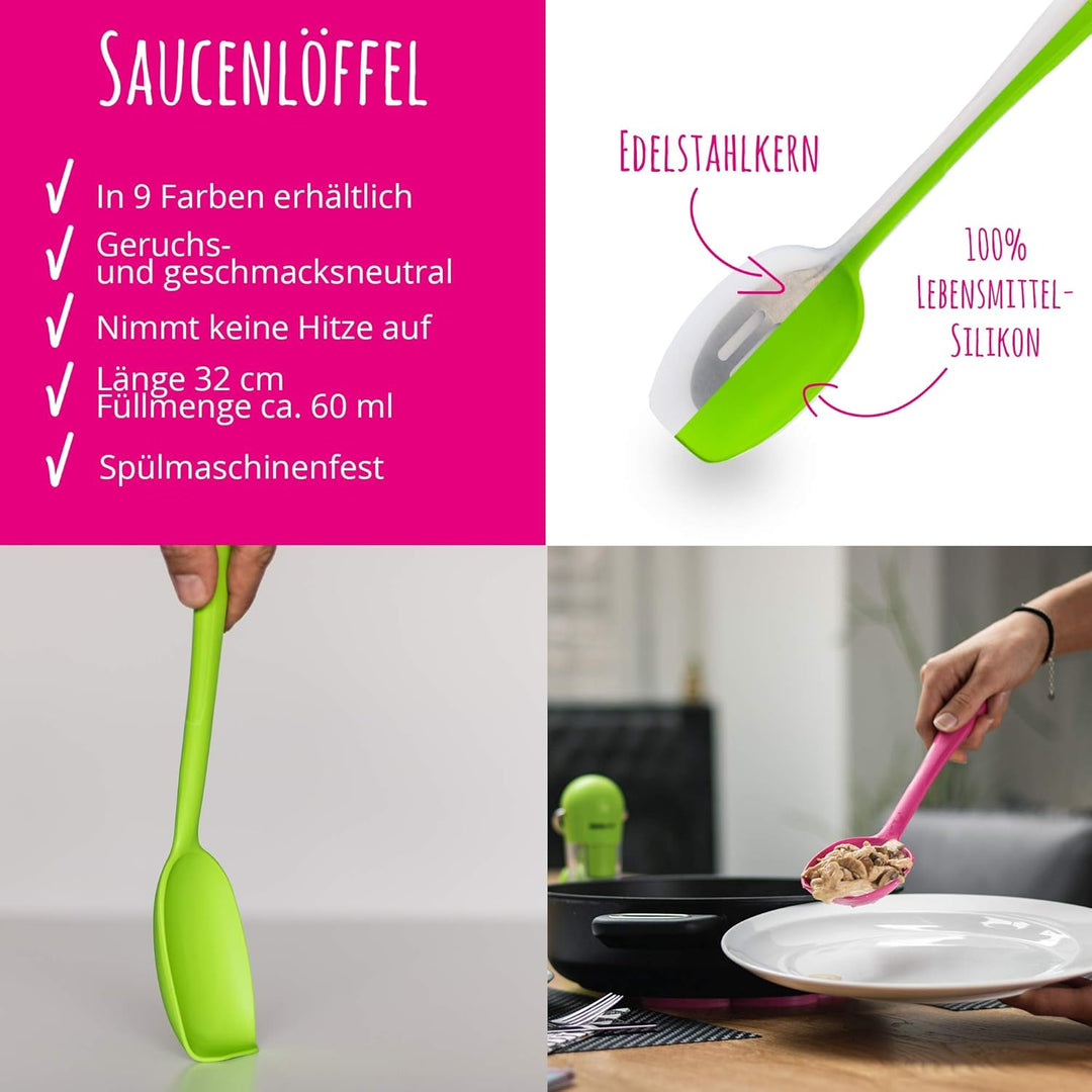 Kochblume Kartoffelstampfer &amp; Sossenlöffel L 2er Set | Premium-Silikon | Hitzbeständig | Spülmaschin