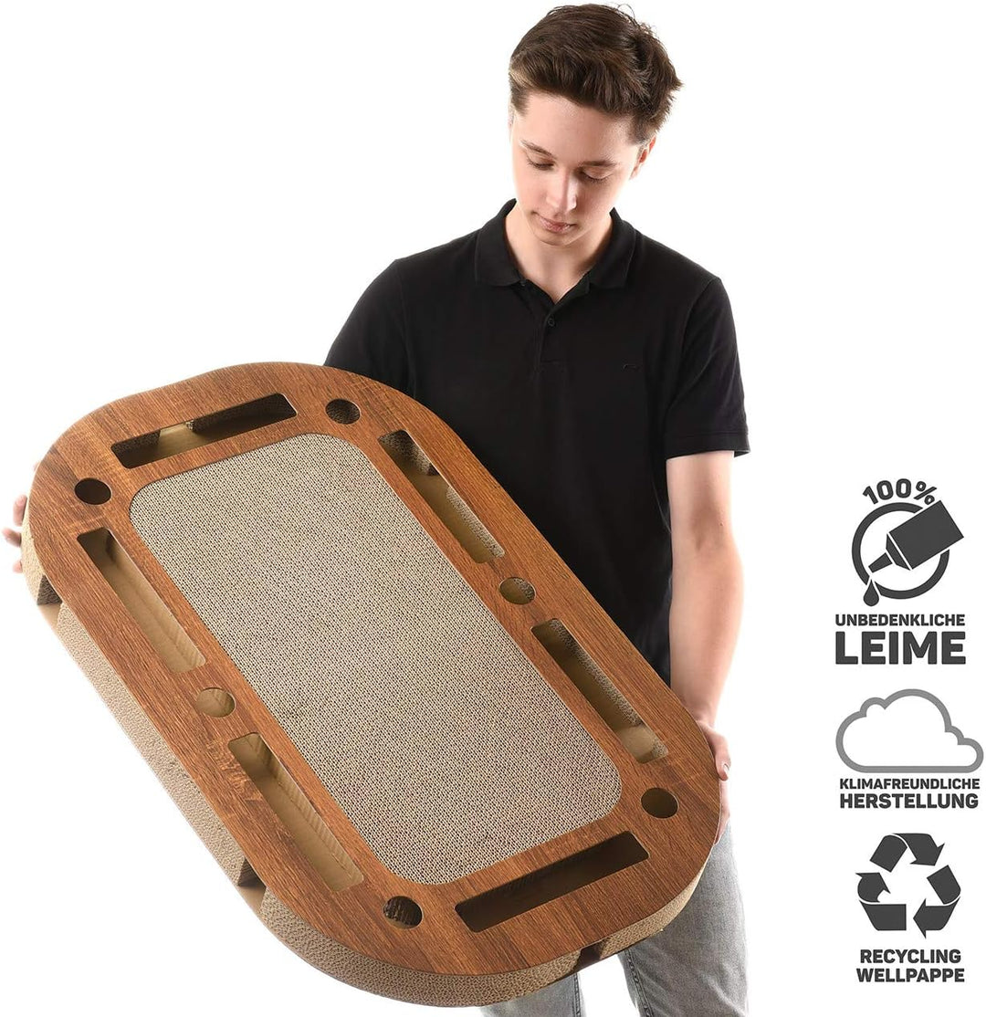 CanadianCat Company | XXL Katzenspielplatz 85 x 54 x 5,8 cm mit integrierter Kratzpappe, interaktive