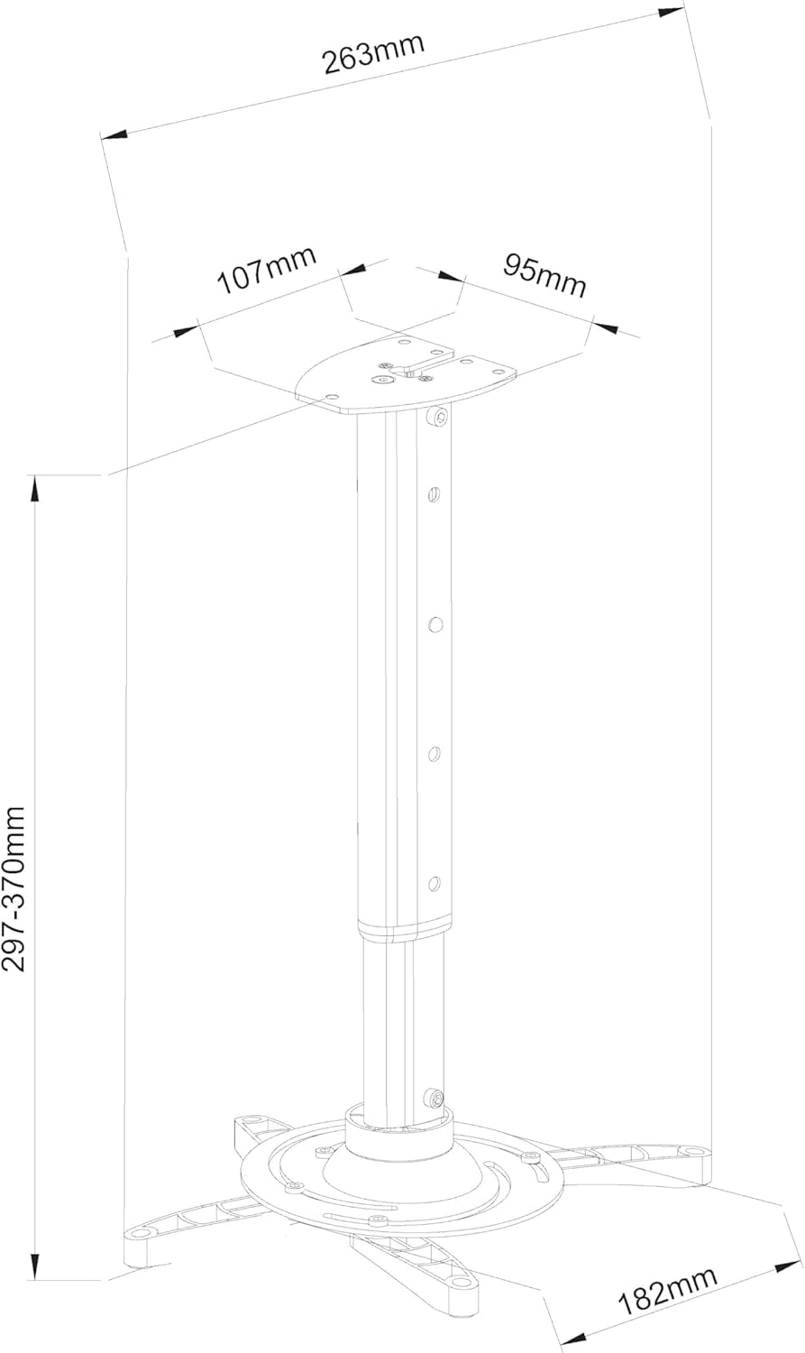 Techly ICA-PM-102S Universal Deckenhalterung für Beamer, ausziehbar, 30-37cm Silber, 30-37cm
