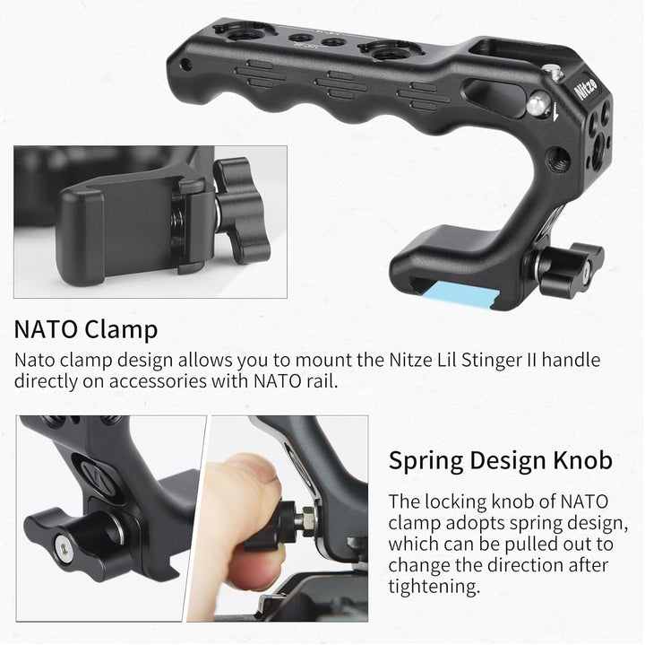Nitze NATO TOP Handle,Mini Handle Grip mit NATO Clamp,Kamera Griff für Camera Cage, Universal Video