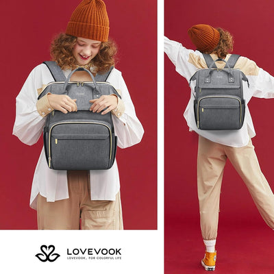 LOVEVOOK Laptop Rucksack Damen 15,6 Zoll, Wasserdichte Business Schule Rucksäcke mit USB Ladeanschlu