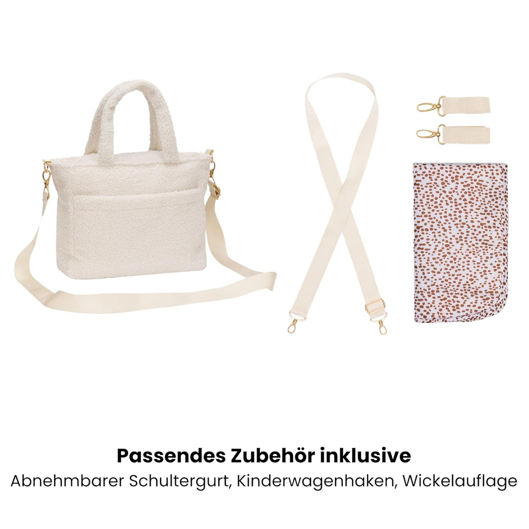 Fillikid Wickeltasche Teddy Small Exklusiv | Stilvolle Wickeltasche aus weichem Teddy-Material | Mit