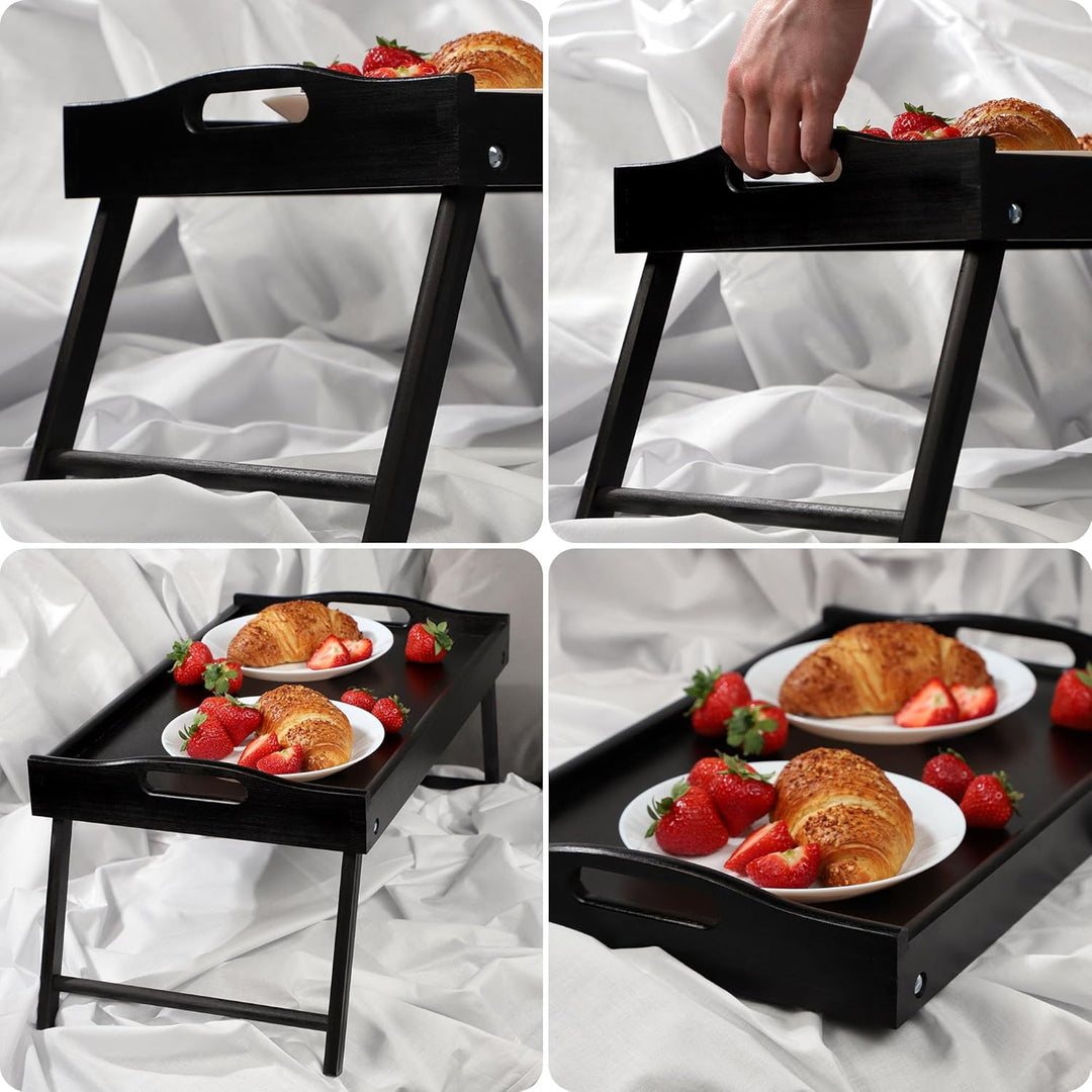 KADAX Betttisch, Frühstückstablett aus Kiefernholz, 19x30x50cm Serviertablett, klappbares Bett-Table