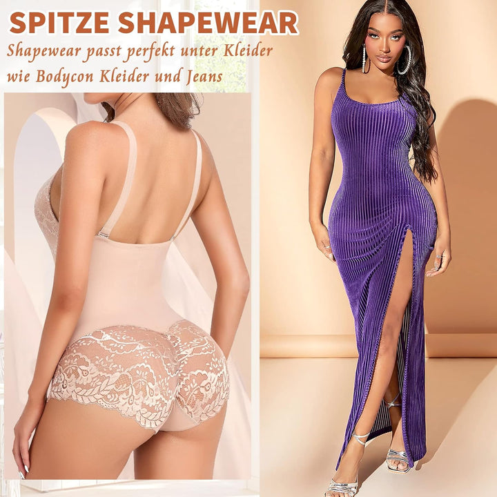 Shapewear Damen Body Shaper Bauchweg, M Beige-Spitze