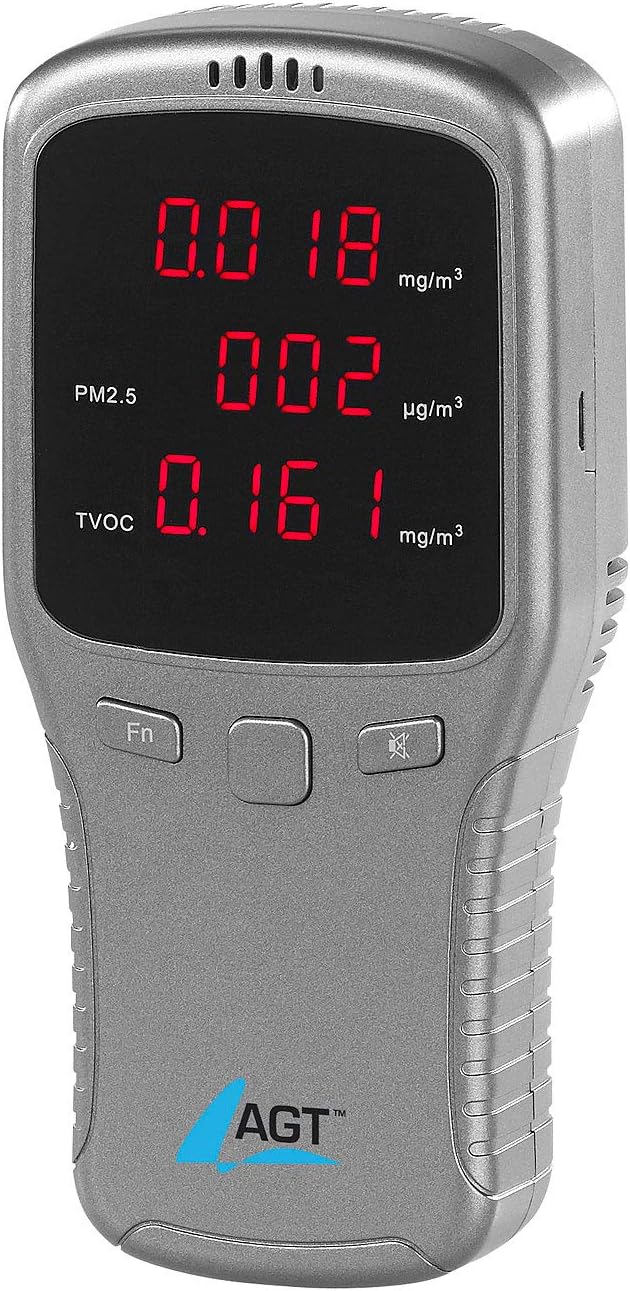 AGT Feinstaubmessgerät: 5in1-Akku-Feinstaub-Messgerät für HCHO, PM1/2,5/10 und TVOC (Luftmessgeräte,