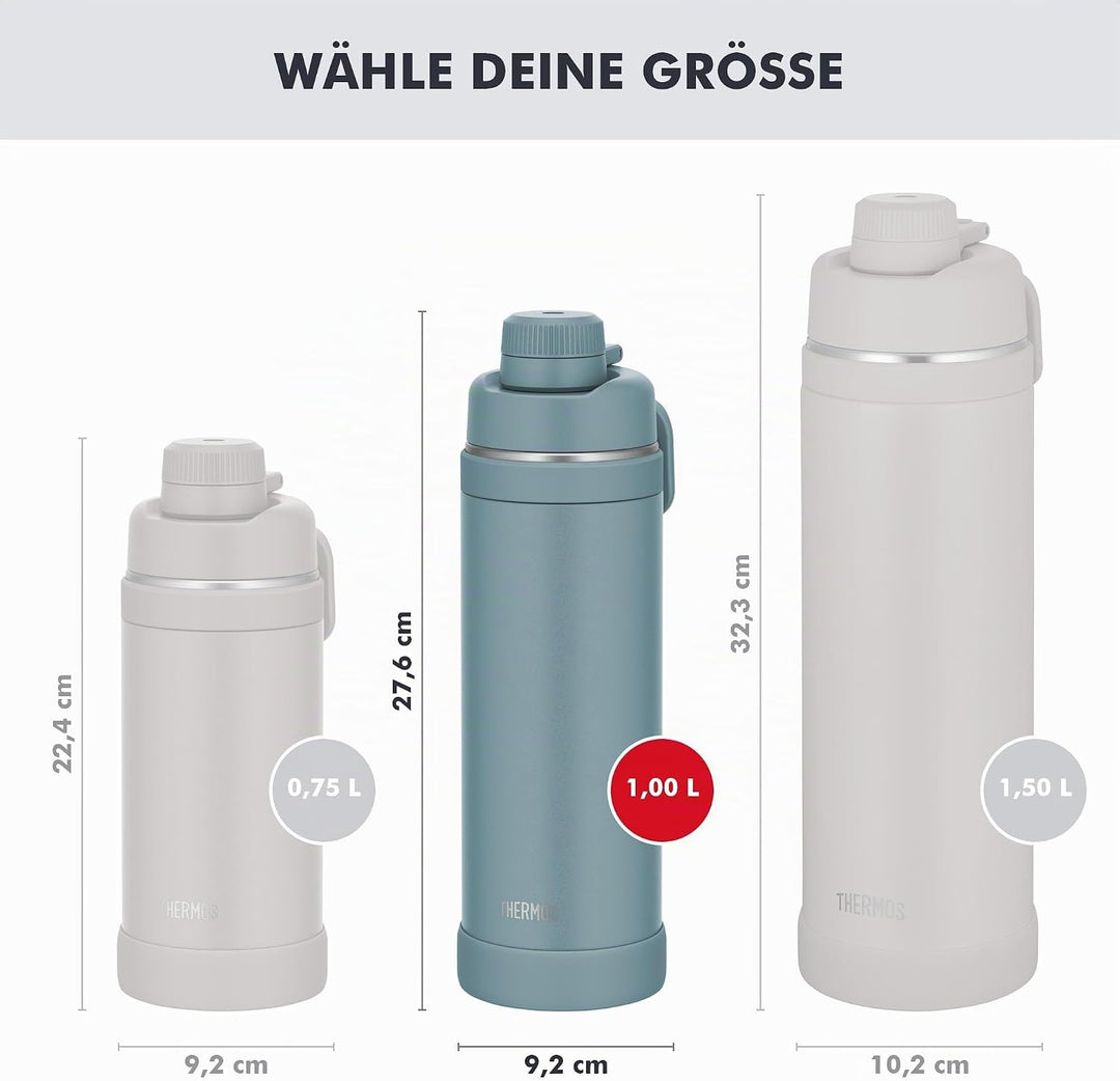 THERMOS ULTRALIGHT MAX Isolier-Trinkflasche hellblau matt 1,0l, Thermosflasche für Sport, 24h kalt &amp;