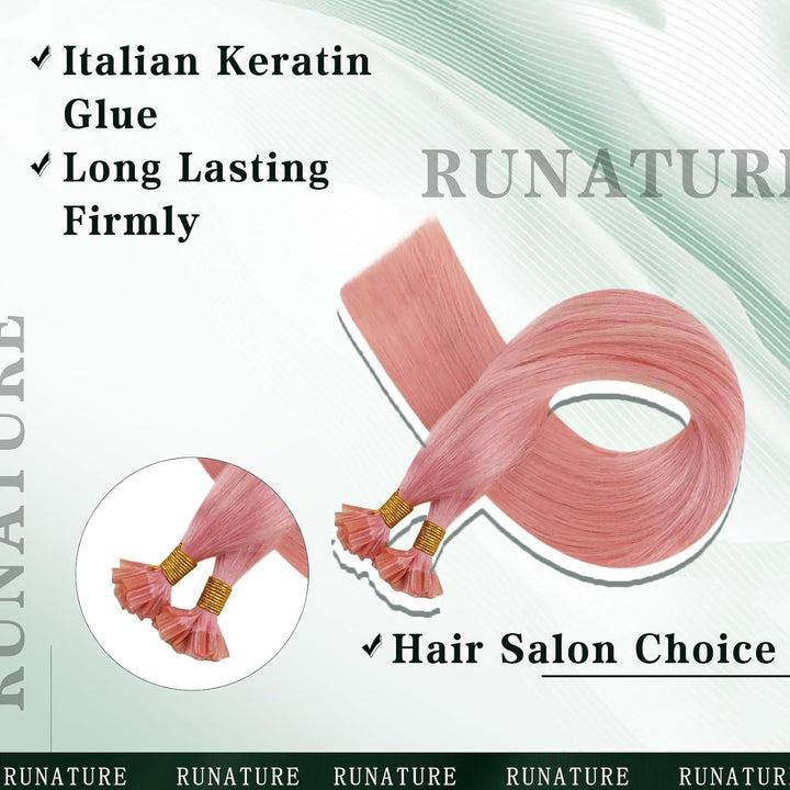 RUNATURE Bonding Extensions Echthaar Pink 35cm Remy Rosa Haarverlängerungen Keratin Extensions Echth
