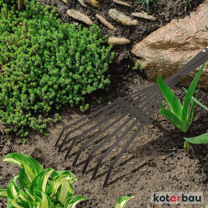 KOTARBAU® Laubrechen mit Stiel - 14 cm - Fächerbesen - Metall Rechen für Gras &amp; Laub - Garten Besen