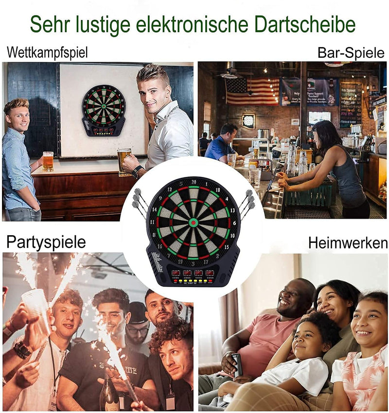 Eloklem Elektronische Dartscheibe Dardboard mit 4 LCD-Anzeige und Ladeadapter Geeignet, 6 Darts und