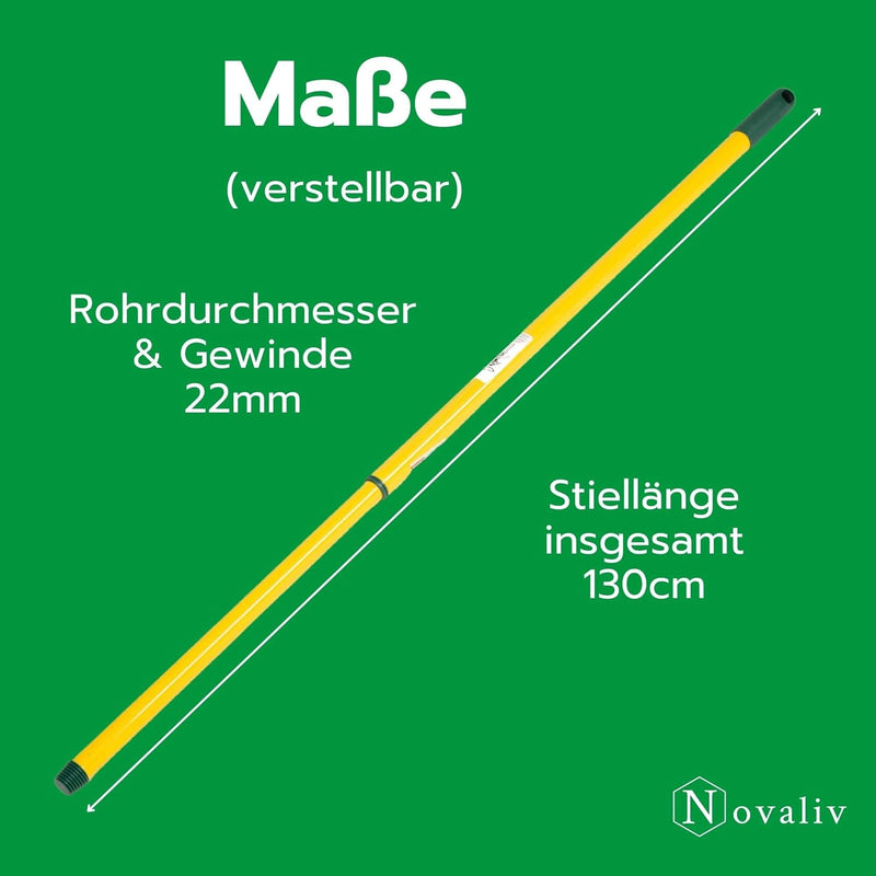 Novaliv 3 Stück Teleskop Besenstiel mit Gewinde 80-130 cm Gelb Grün Metallstiel für Besen deutsches