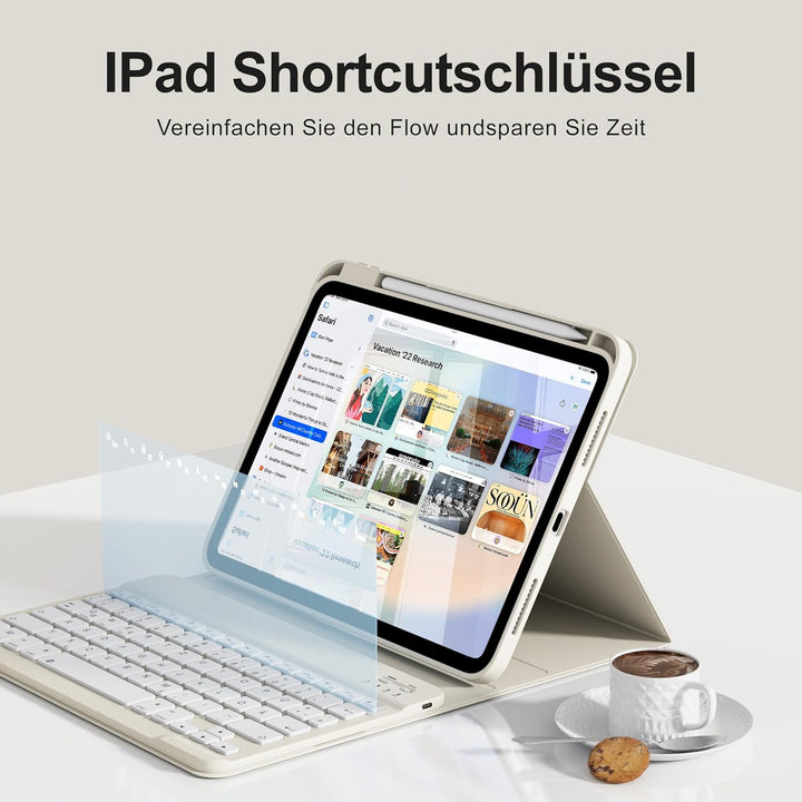 Hülle mit Tastatur für iPad A16 11/10 Generation (2025/2022, 11/10.9 Zoll) - QWERTZ Deutsches Layout