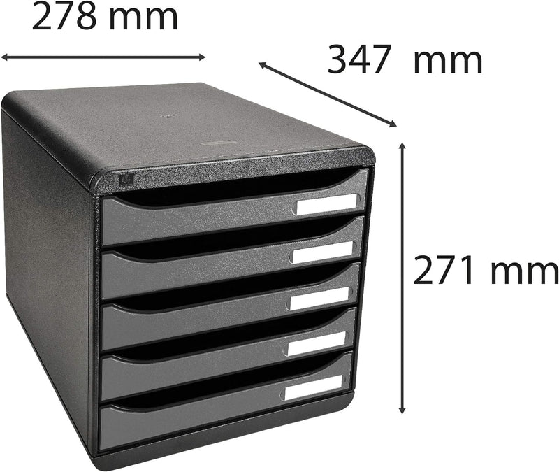 Exacompta 309738D Premium Ablagebox mit 5 Schubladen für DIN A4+ Dokumente. Stapelbare Schubladenbox