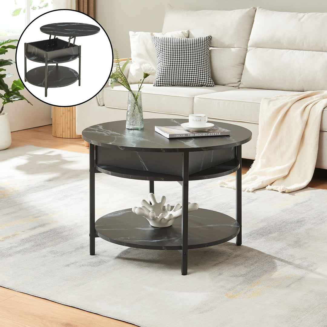 [en.casa] Couchtisch mit Hebeplatte rund Kandas Wohnzimmertisch mit Stauraum Ø70 x 49 cm Kleiner Tis