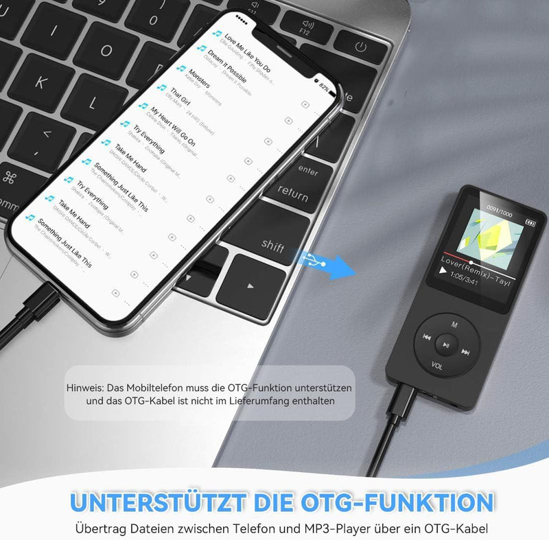 AGPTEK MP3 Player 32GB mit Lautsprecher, 70 Stunden Akkulaufzeit Kleiner und klassischer Sport MP3 m