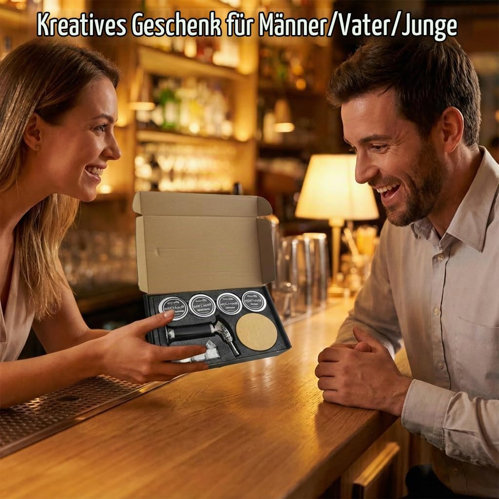 Cocktail Räucher-Set – Whisky Räuchersystem mit 8 Holzsorten &amp; Zubehör – Flygragon Professioneller S