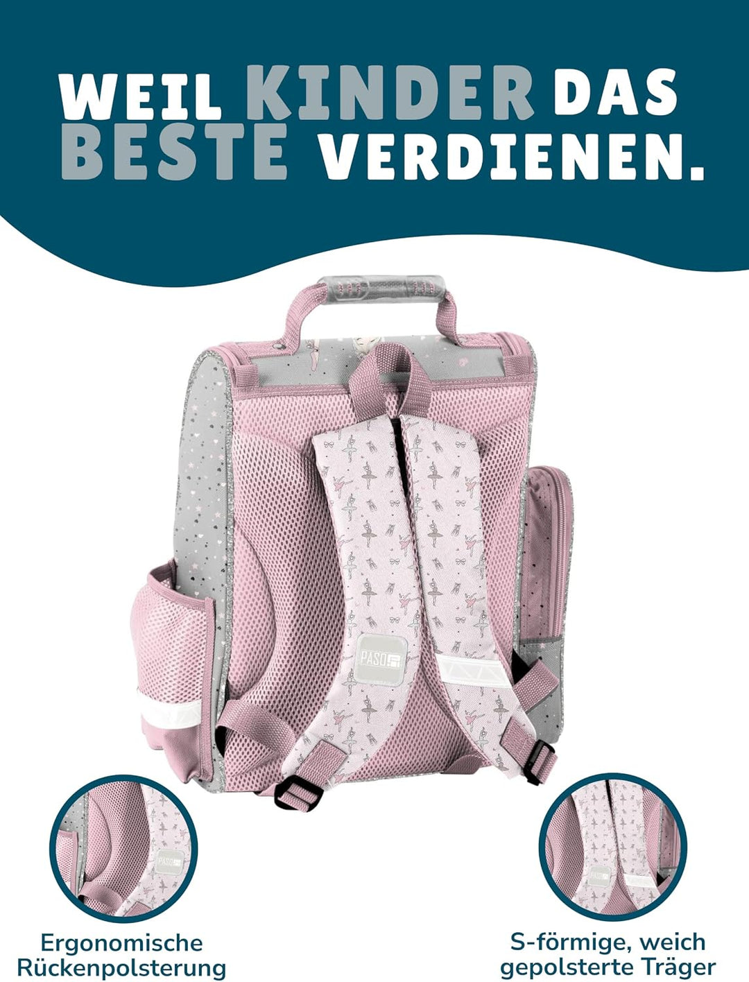 Familando Ballerina Mädchen Schulranzen-Set 6 TLG | Ranzen 1. Klasse | Schultasche mit Sportbeutel,