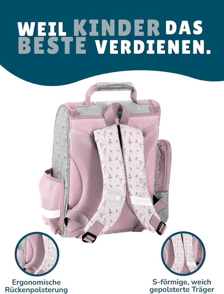 Familando Ballerina Mädchen Schulranzen-Set 6 TLG | Ranzen 1. Klasse | Schultasche mit Sportbeutel,