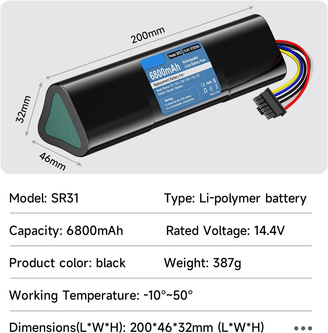 CITYORK 14,4V 6800mAh Akku für Neato Botvac D3 D3+ D5 D5+ D6 D7 Connected Vacuum Batterie